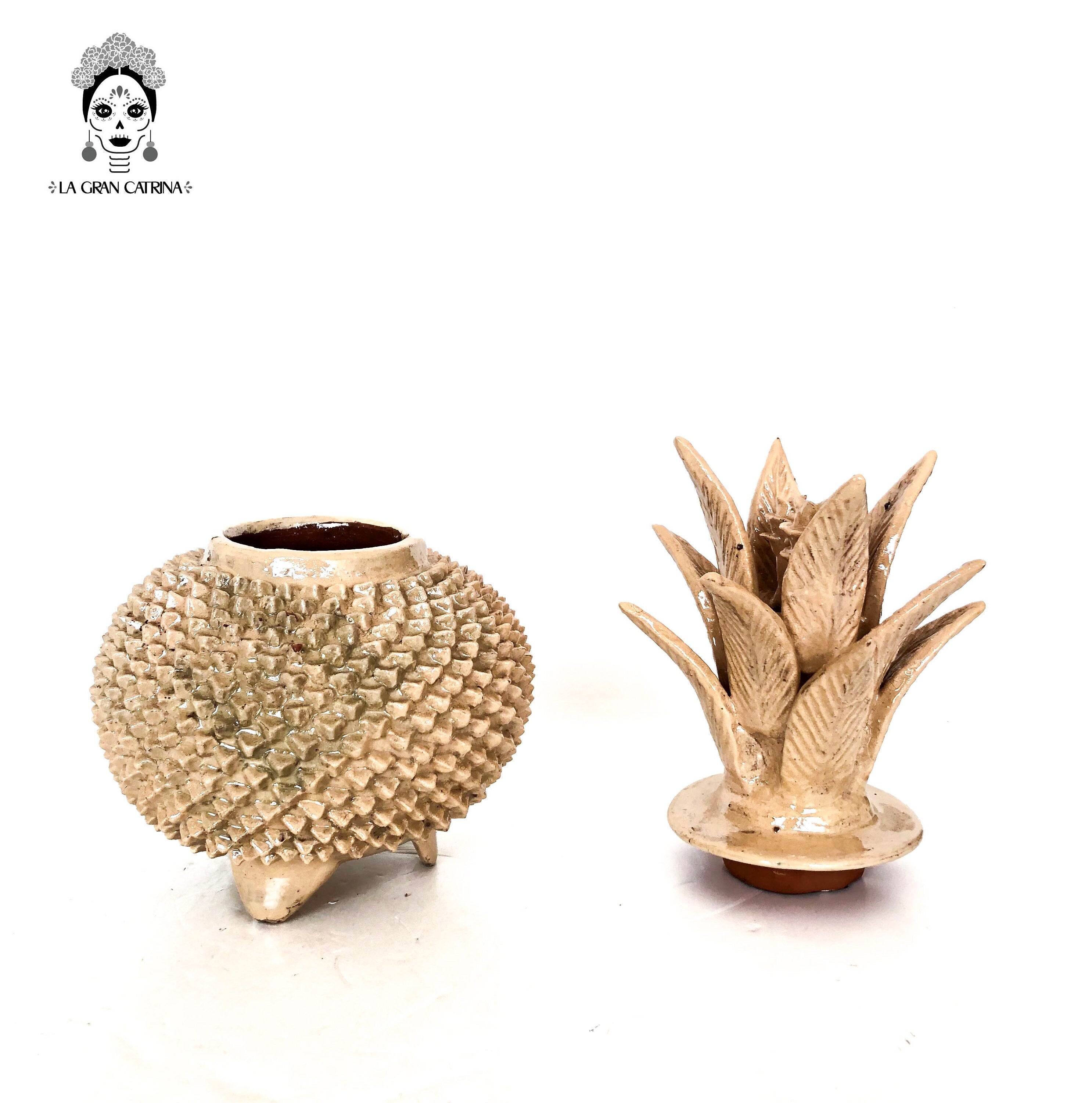 Michoacán Clay Pineapple - Beige with Spikes - 13 in. Juan Gtz