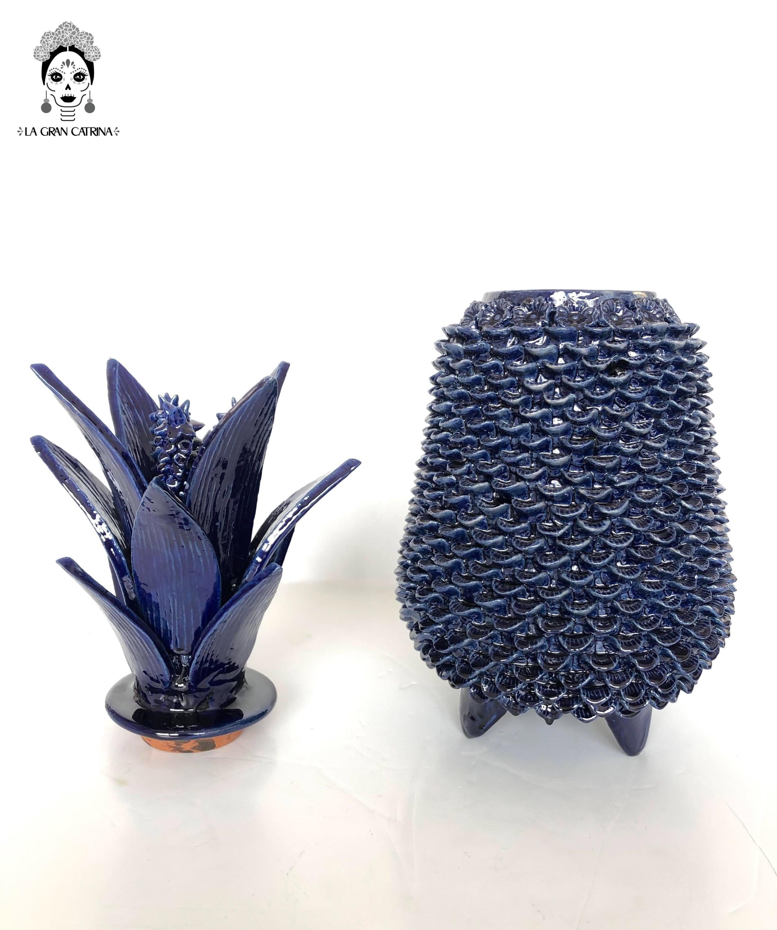Michoacán Clay Pineapple - Papaya Blue - 22 in. Juan Gtz