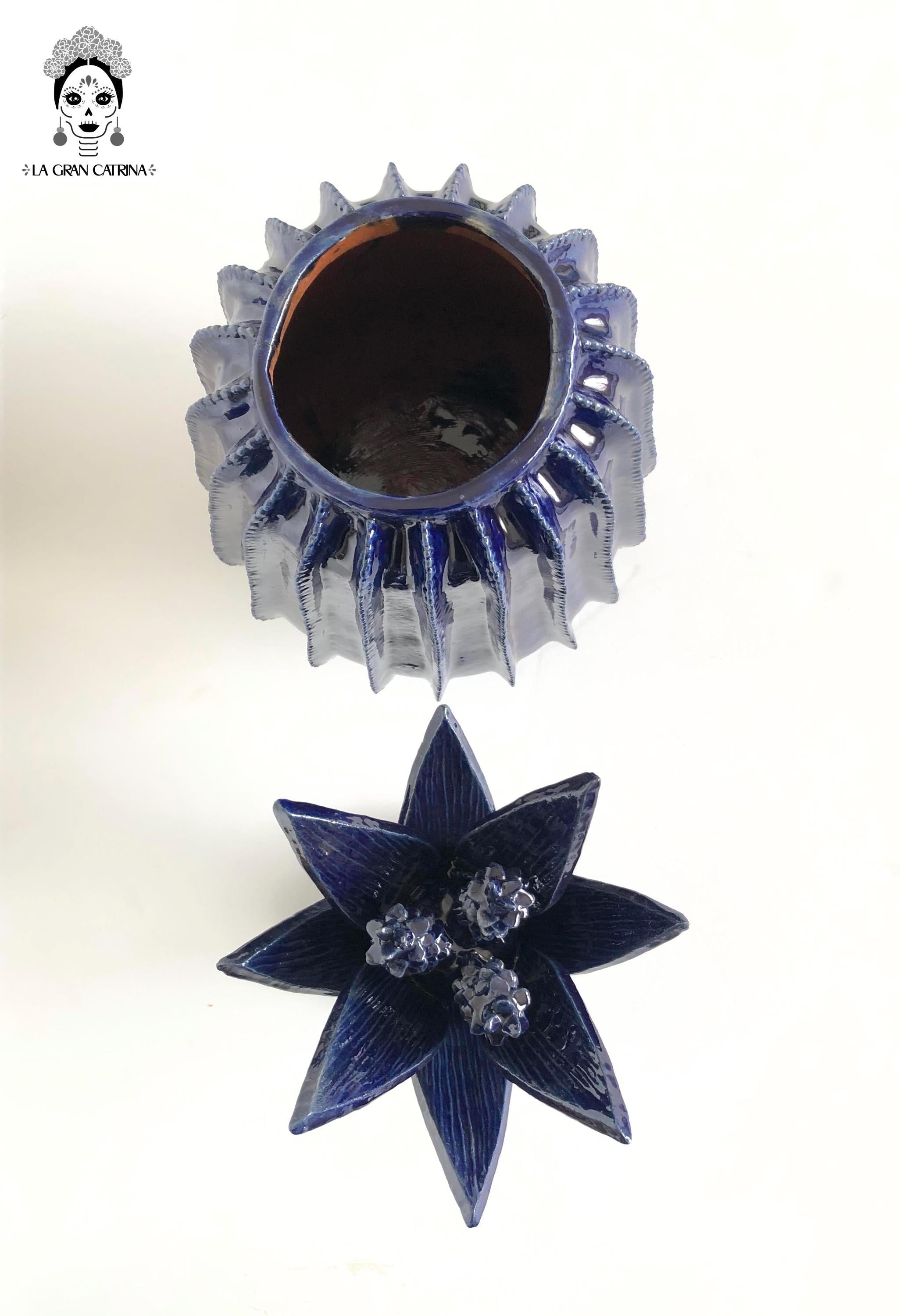 Michoacán Clay Pineapple - Papaya Barrel Cactus Blue - 22 in. Juan Gtz