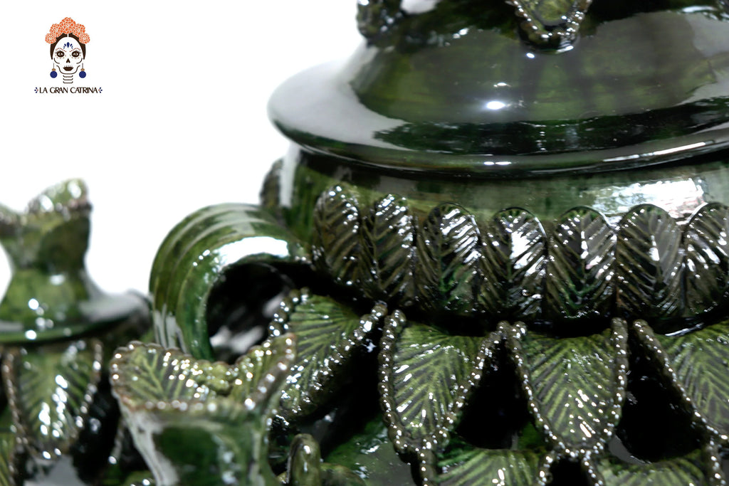 Ponchera green vidriada with jarritos Clay - 16 in. Viejitos SJG