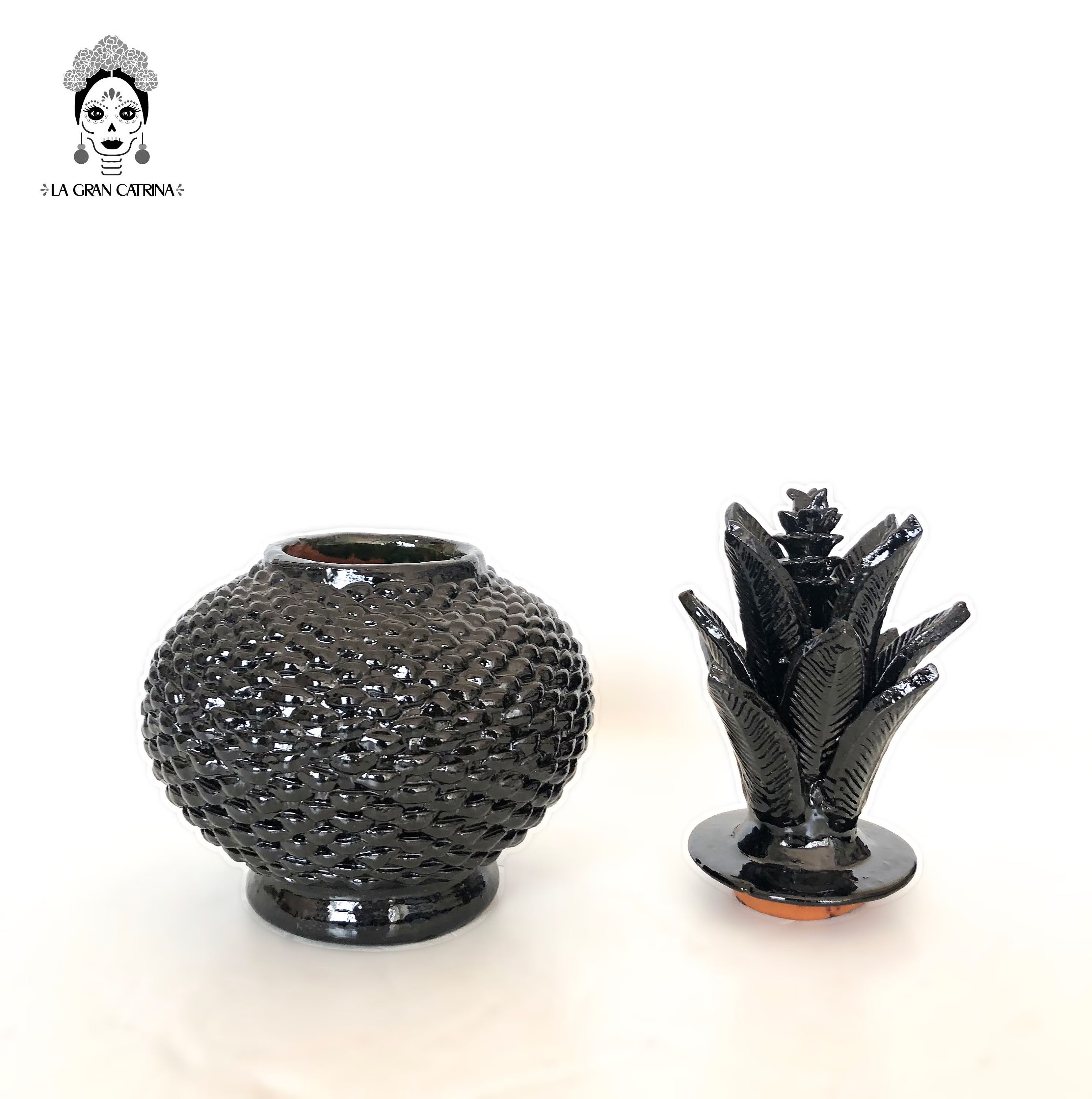 Michoacán Clay Pineapple - Black of small dots - 13 in. Juan Gtz