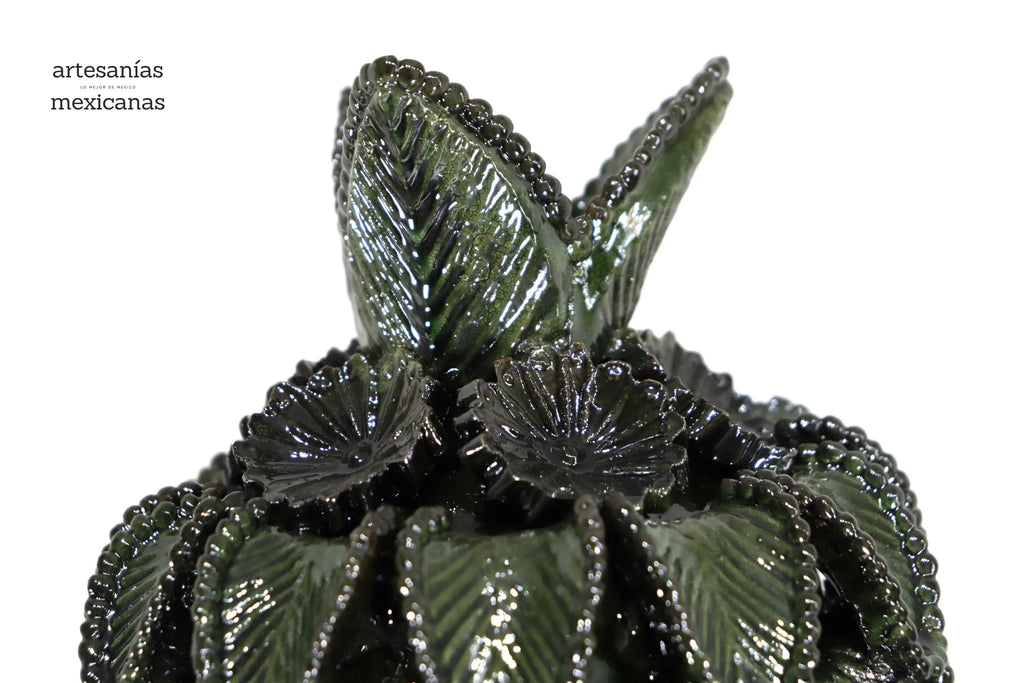 Ponchera green with Leaves vidriada with jarritos Clay - 20 in. Viejitos SJG