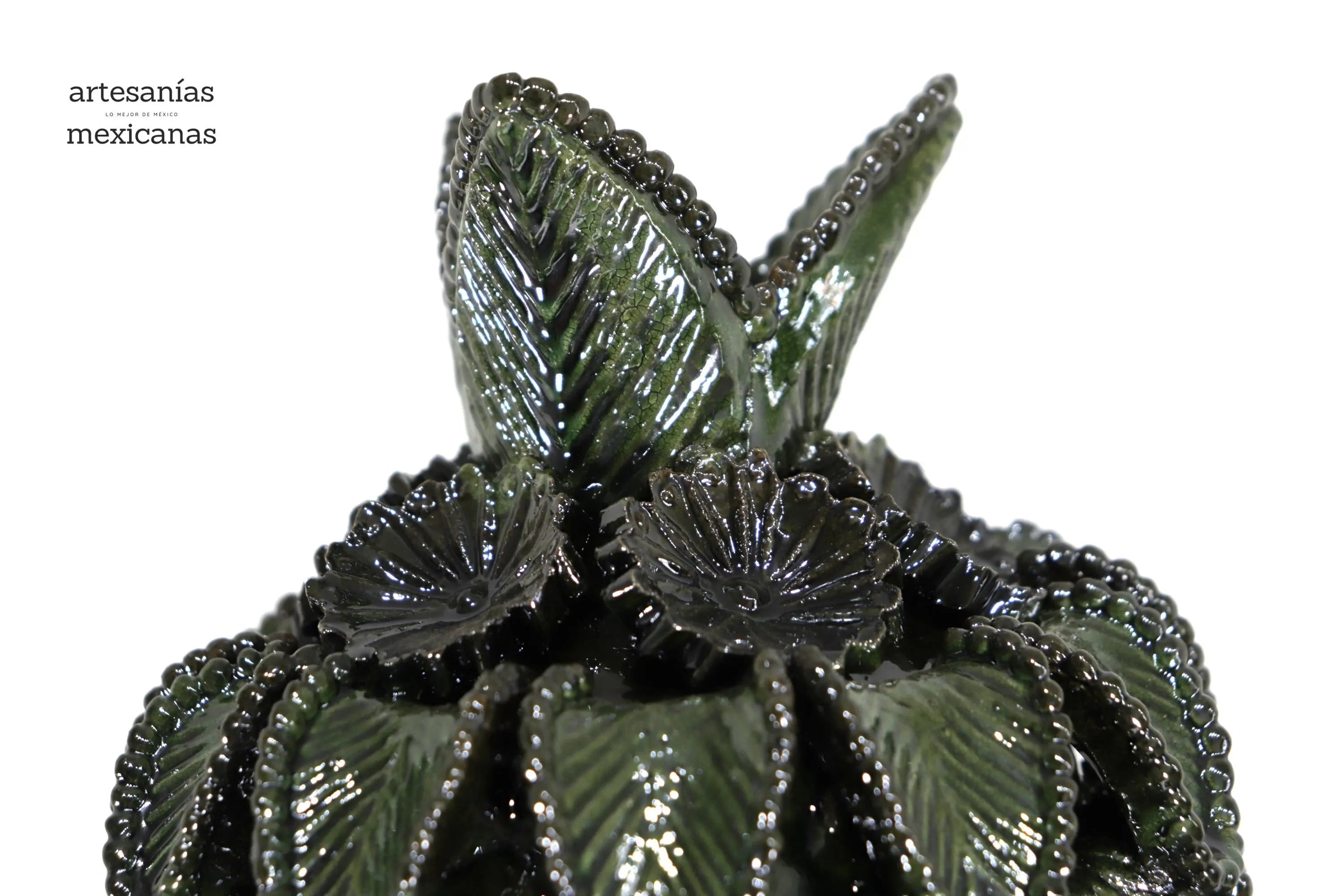 Ponchera green with Leaves vidriada with jarritos Clay - 20 in. Viejitos SJG