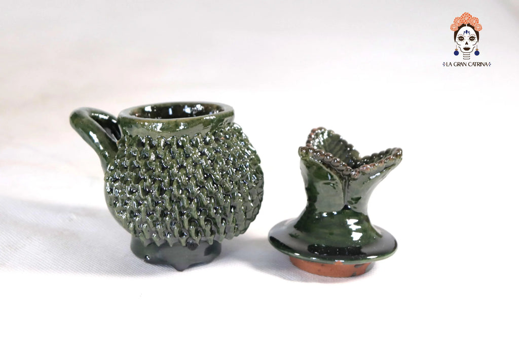 Ponchera of tejido green with jarritos Clay - 14.9 in. Viejitos SJG