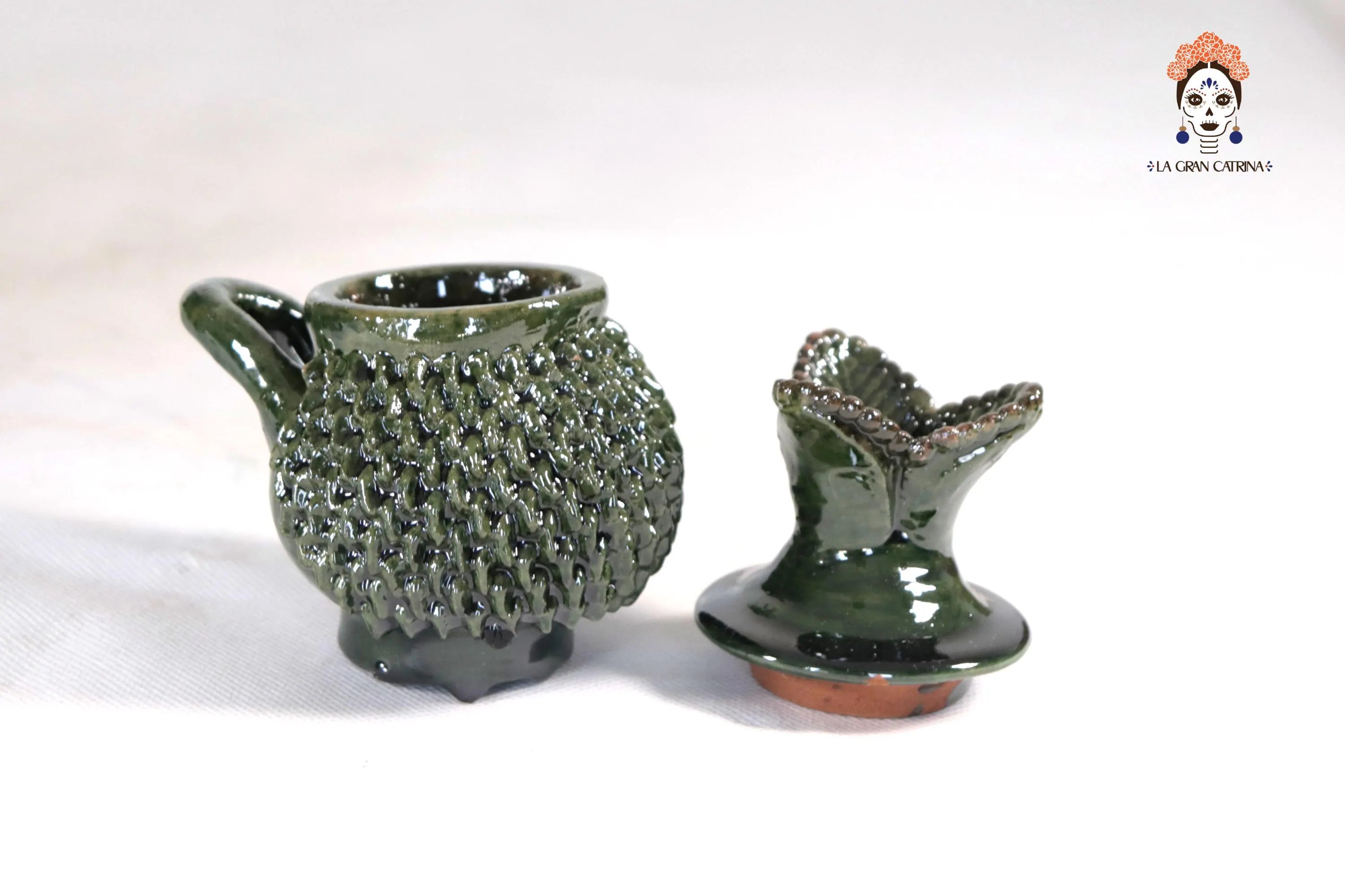 Ponchera of tejido green with jarritos Clay - 14.9 in. Viejitos SJG