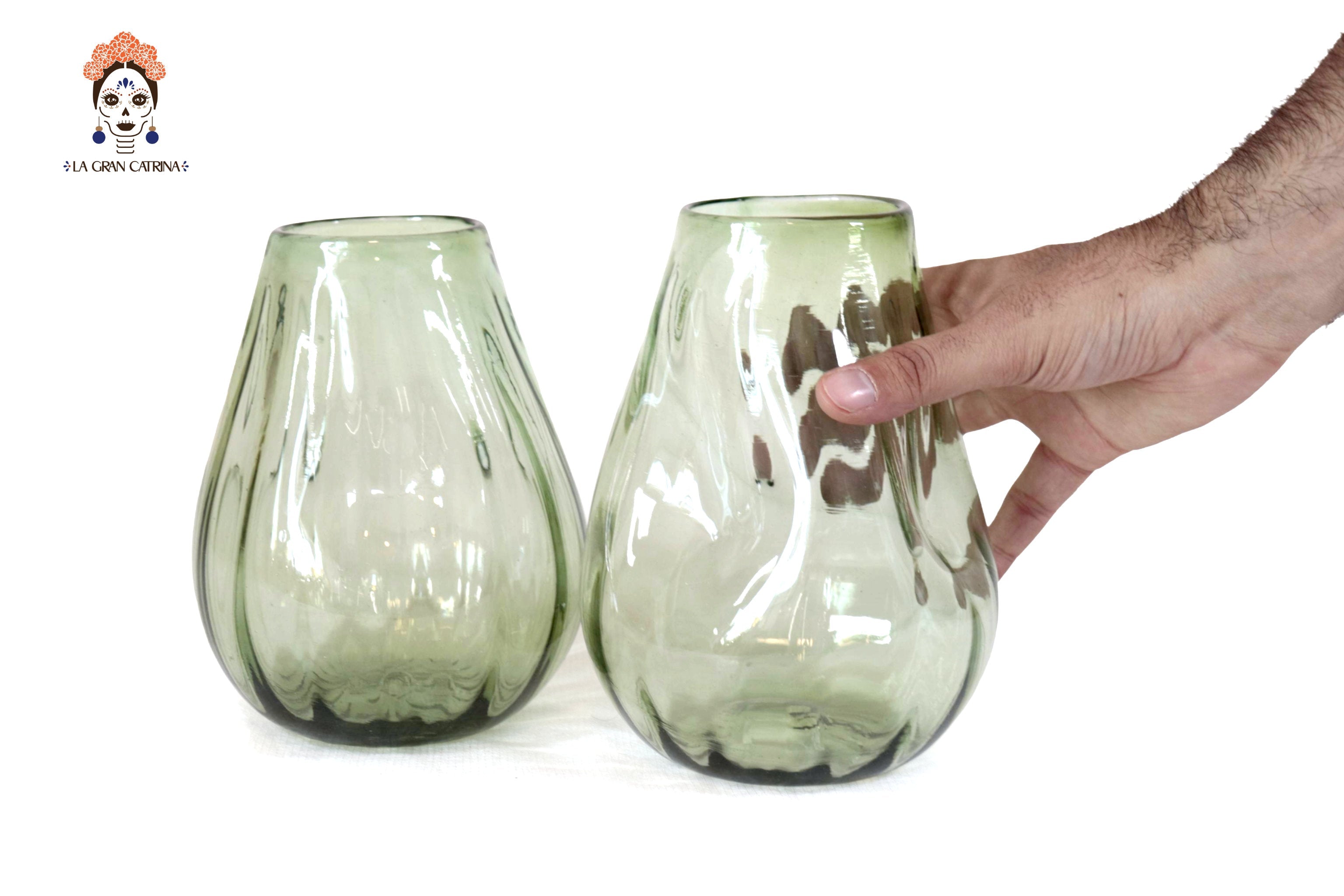 Blown Glass Tumbler Green Oliva 6.6 in. Vidrio Soplado